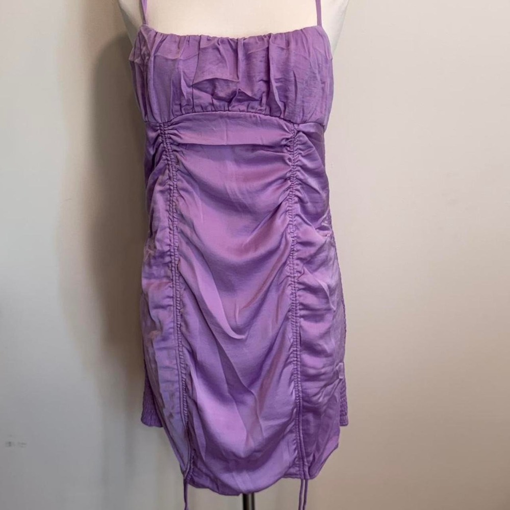 Purple Ruchedβ Mini Dress β Adjustable π - Picture 2 of 3